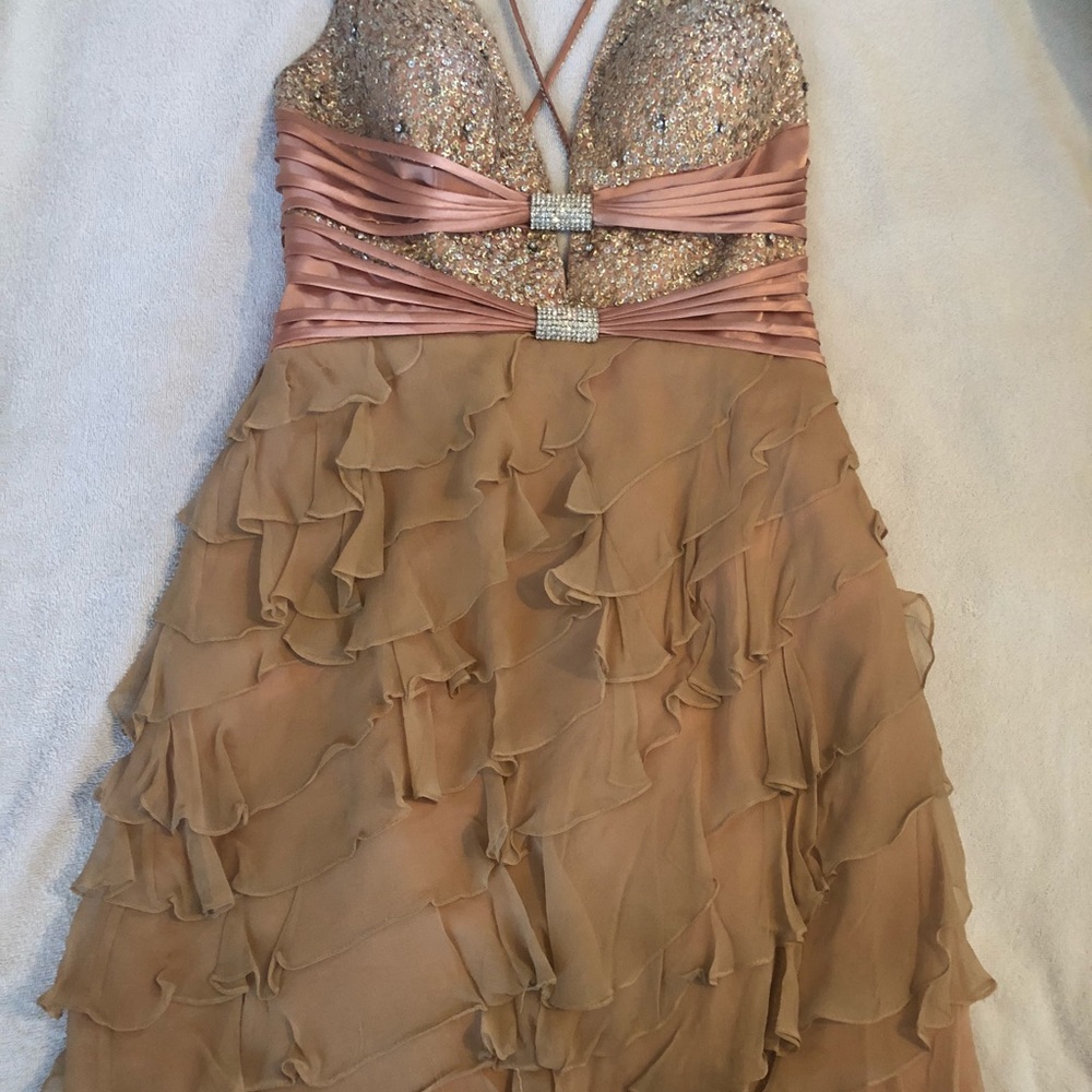 Terani couture peachy beige sequenced dress